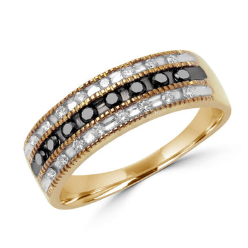 Black & white diamond anniversary ring 0.32 (ctw)14k yellow gold