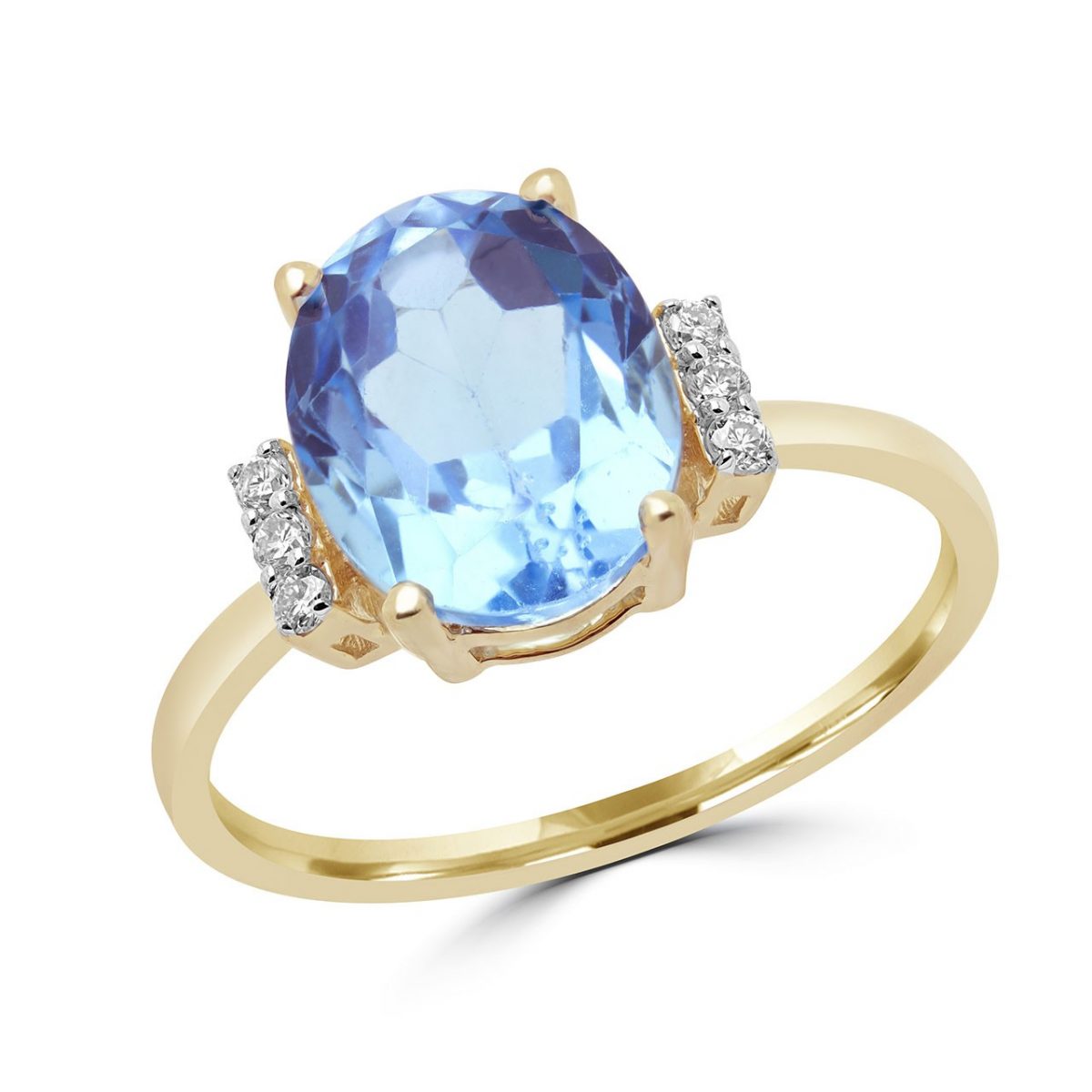 Blue topaz & diamond cocktail ring in 14k yellow gold