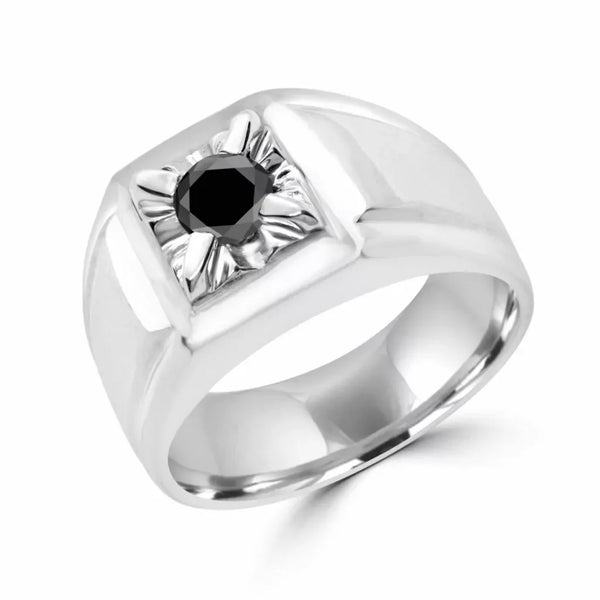 Black diamond men solitaire ring 0.56 (ctw) in 10k white gold