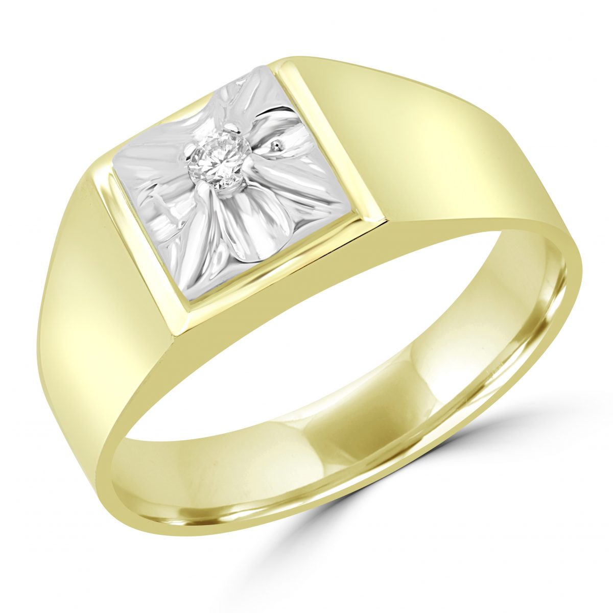 Round diamond accent men’s stylish ring in yellow gold