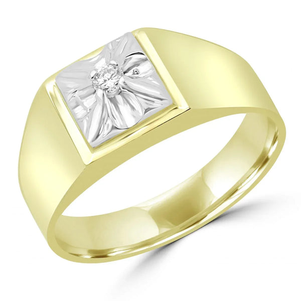 Round diamond accent men’s stylish ring in yellow gold