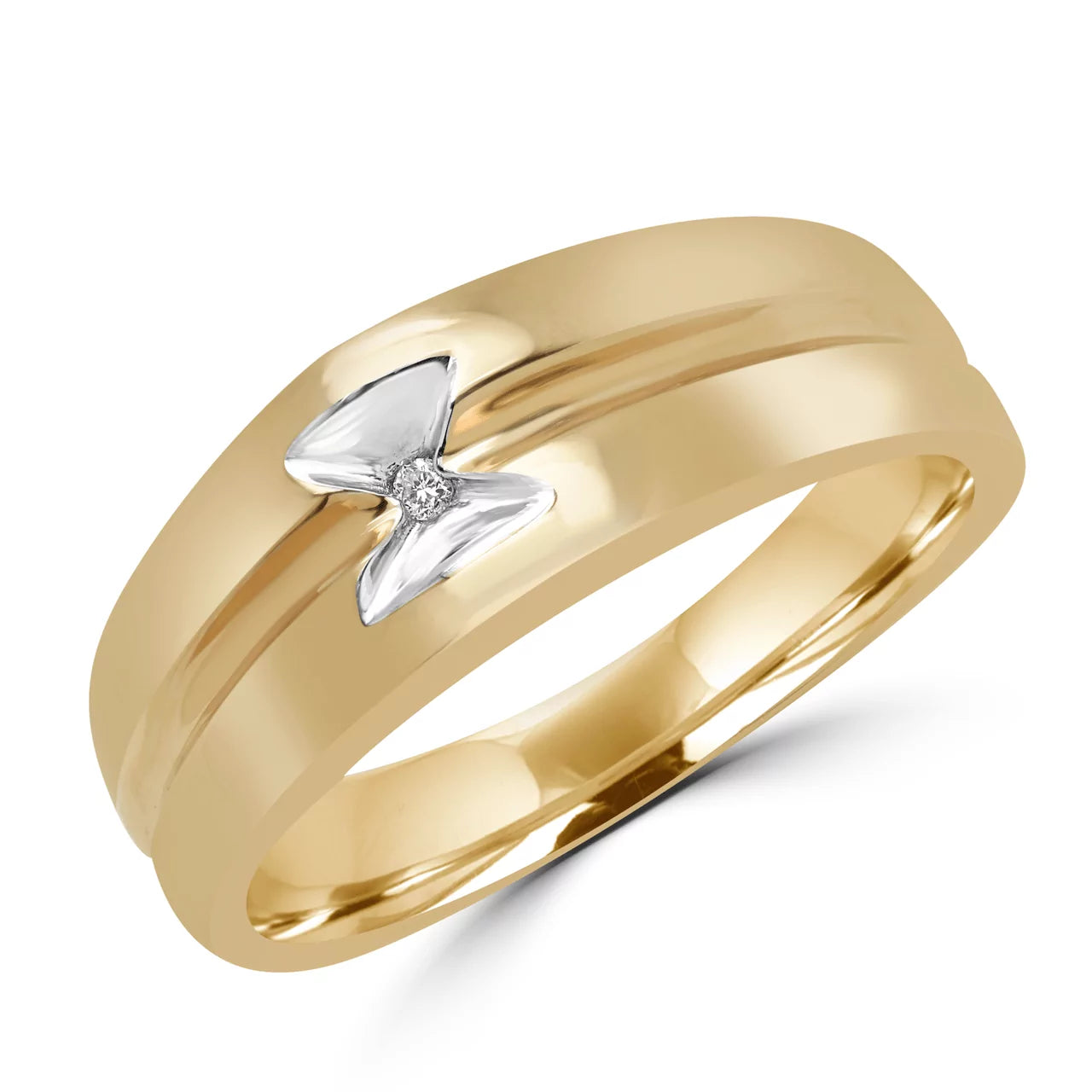 Round diamond solitaire men’s stylish ring in yellow gold