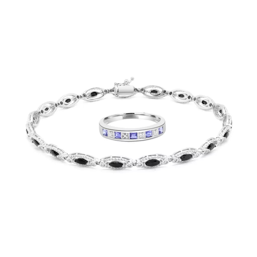 Diamonds & sapphire bracelet + Iolite band jewelry set 3.34 (ctw)