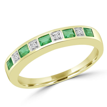 Emerald & diamond wedding band 0.64 (ctw) in 10k yellow gold