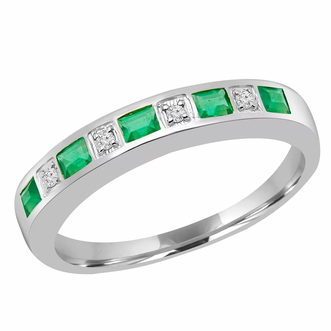 Emerald & diamond wedding band 0.64 (ctw) in 10k white gold