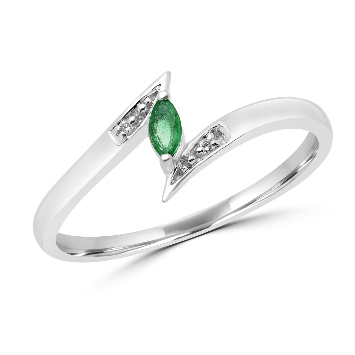 Marquise cut emerald & diamond cocktail ring in 10k white gold