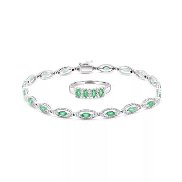 Emerald & diamond ring & bracelet jewelry set 1.90 (ctw) in gold