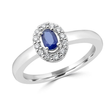Bague cocktail saphir 0,48 carat diamants 0,18 carat or blanc 10 carats 