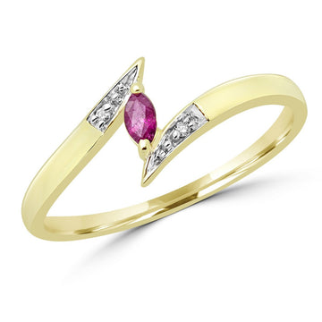 Marquise cut ruby & diamond cocktail ring in 10k yellow gold