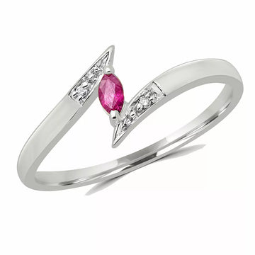 Marquise cut ruby & diamond cocktail ring in 10k white gold