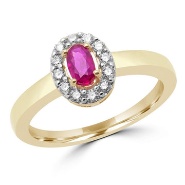Ruby & diamond halo cocktail ring 0.38 (ctw) in 10k yellow gold