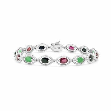 Tricolour ruby emerald sapphire bracelet in 14k white gold