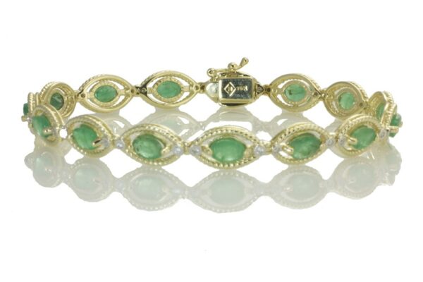 6-Carat Marquise-Cut Diamond and Emerald Bracelet in 10k Yellow Gold