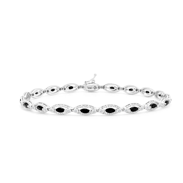 14k White Gold Bracelet with oval-Cut Sapphires and Diamonds
