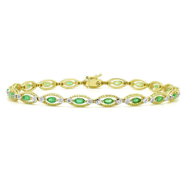 1.3 Carat (ctw) Marquise-Cut Diamond and Emerald Bracelet in 14k Gold