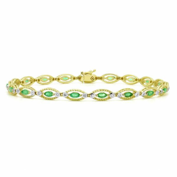 1.3 Carat (ctw) Marquise-Cut Diamond and Emerald Bracelet in 14k Gold