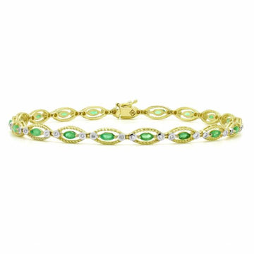 1.3 Carat (ctw) Marquise-Cut Diamond and Emerald Bracelet in 14k Gold