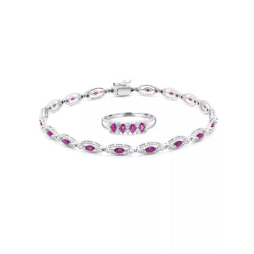 Marquise cut ruby & diamond jewelry set in 10k/14k white gold