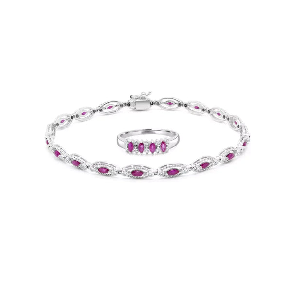 Marquise cut ruby & diamond jewelry set in 10k/14k white gold