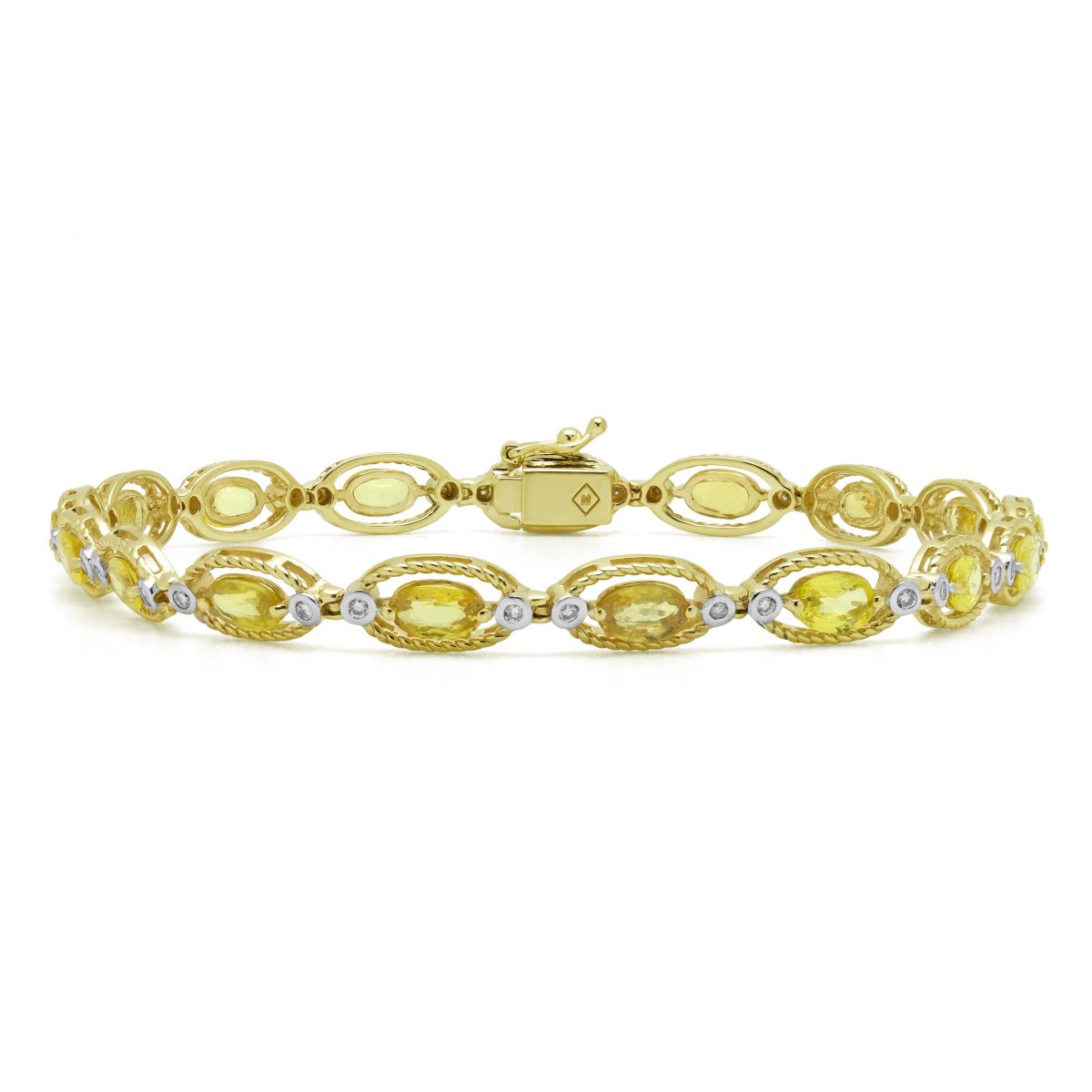Bracelet tennis saphir et diamant 4,70 (ctw) en or jaune 14 carats