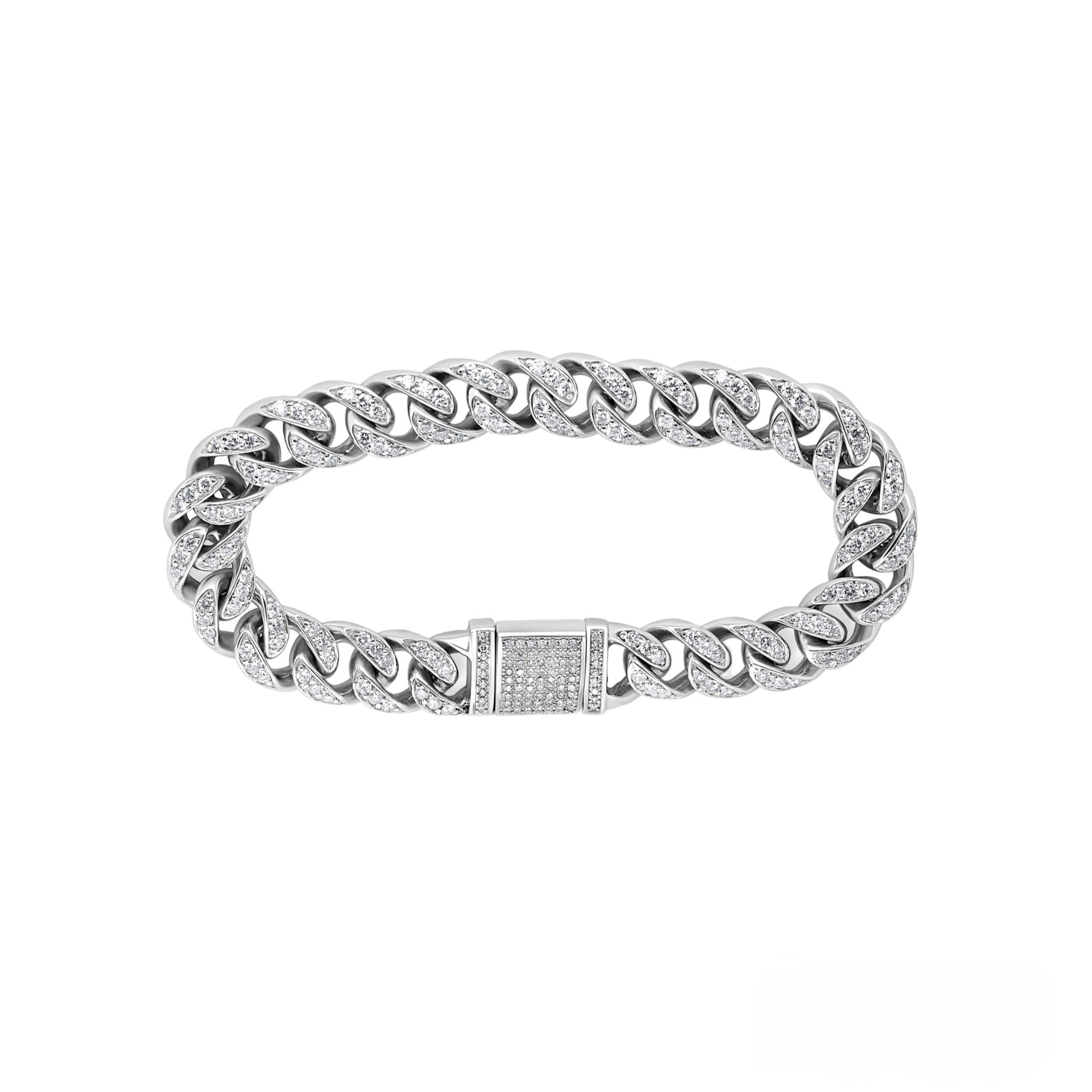 Bracelet diamant à maillons cubains 5,90 (ct) en or blanc 10 carats