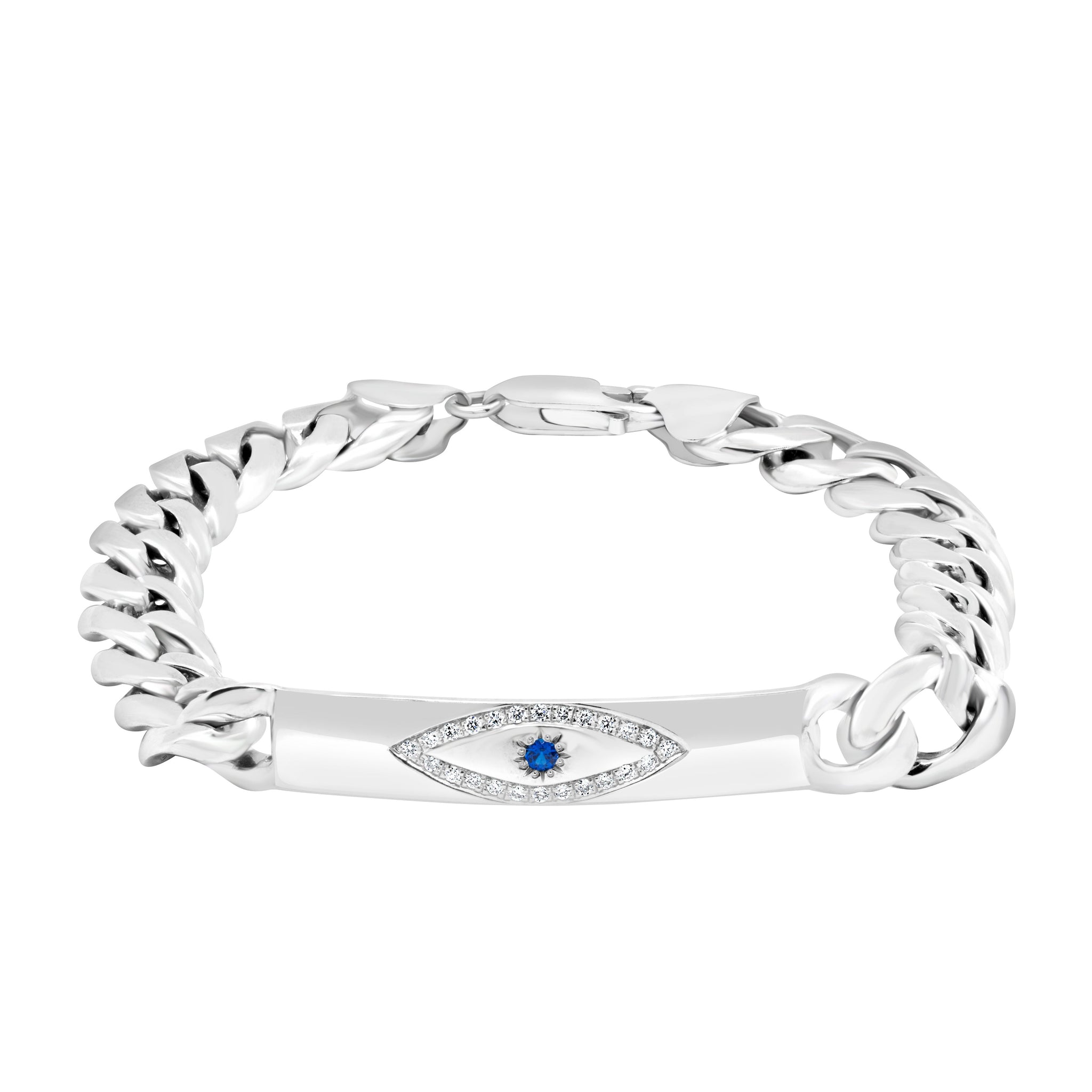 10k White Gold Bracelet Adorned with Diamonds and Sapphires