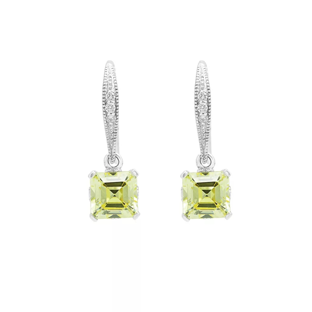 Boucles d'oreilles diamant et CZ taille coussin jaune 0,08 (ct) en or blanc 