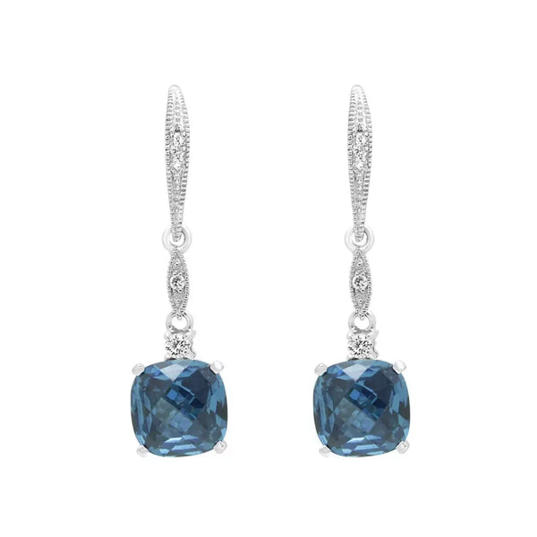 Earrings diamond & sapphire color CZ 0.16 (ctw) in 14k white gold