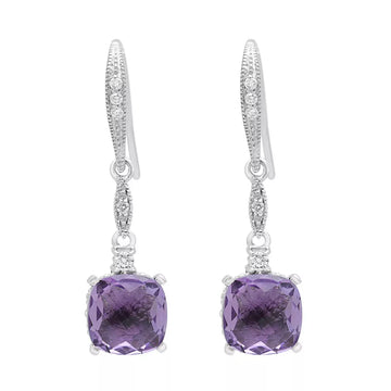 Boucles d'oreilles couleur améthyste CZ et diamants 0,16 (ctw) en or blanc 14 carats 