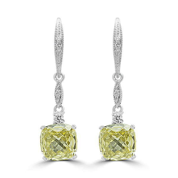 Cushion cut CZ & diamond earrings 0.16 (ctw) in 14k white gold
