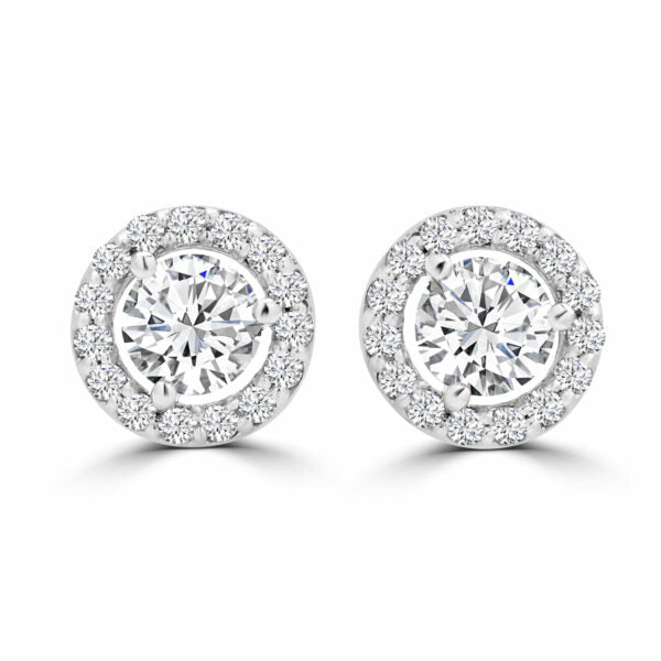 Boucles d'oreilles halo de diamants de 1,21 carat (ct au total) en or 14 carats 