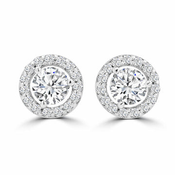 Boucles d'oreilles halo de diamants de 1,21 carat (ct au total) en or 14 carats 