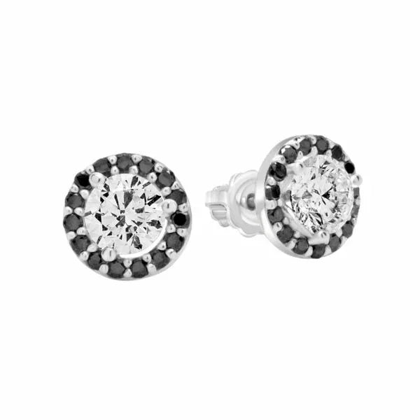 Halo black and white diamond earrings 0.95 (ctw) in 14k gold