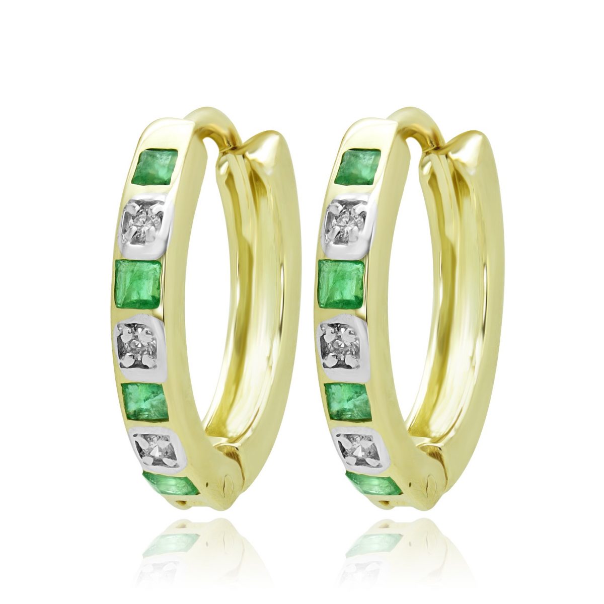Diamond & emerald hoop earrings 0.06 (ctw) in 14k yellow gold