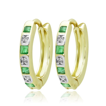 Diamond & emerald hoop earrings 0.06 (ctw) in 14k yellow gold