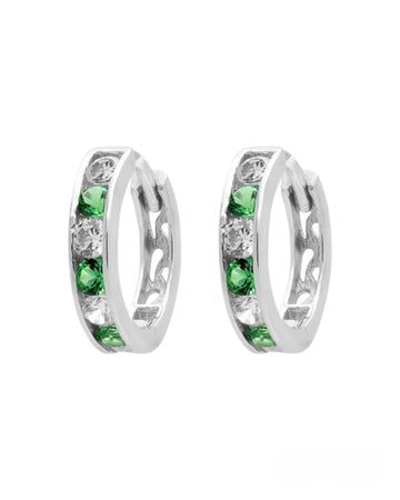 Diamond & emerald hoop earrings 0.06 (ctw) in 14k gold - Global Diamond Montreal