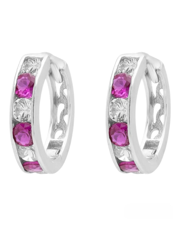 Diamonds & ruby hoop earrings 0.06 (ctw) in 14k  gold