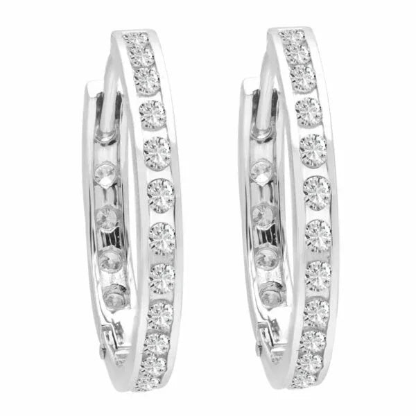 Channel set hoop diamond earrings 0.85 (ctw) in 14k white gold