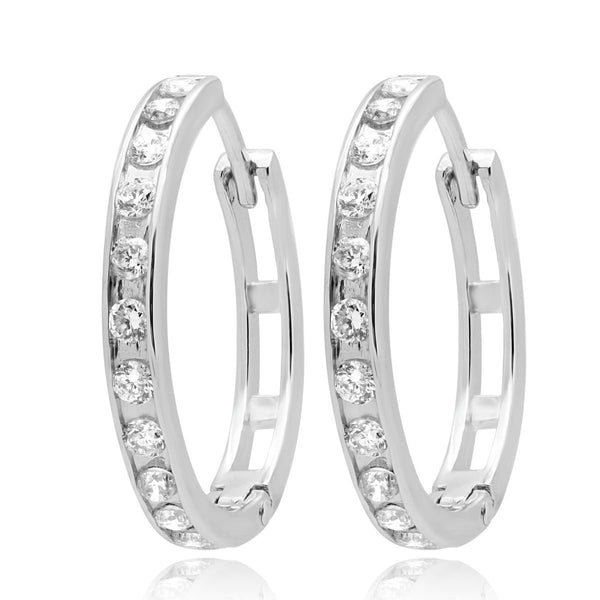 Effy 14K White Gold 0.26 CT. T.W. Diamond Channel Hoop Earrings