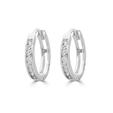 0.14 carat channel set round diamond si hoop earrings 14k white gold