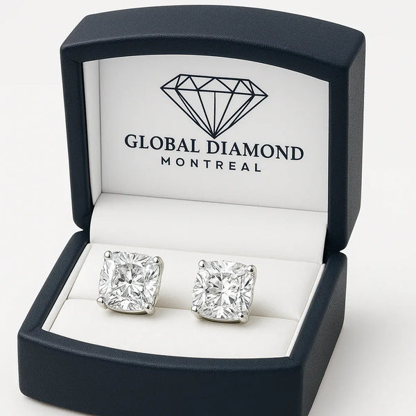 Lab grown diamond cushion cut stud earrings total 2.12 carat VVS2 D Color  IGI 14k gold