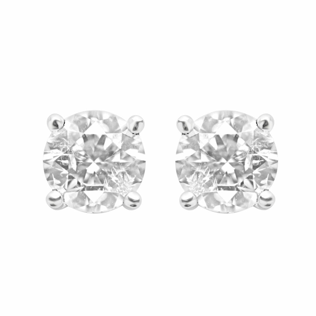 Studs earrings 25+25 pts diamonds screw back 14k white gold