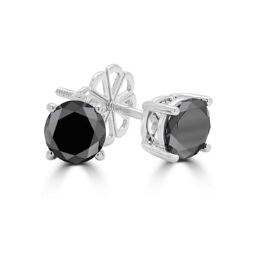 Black diamond screw back stud earrings 1.5 (ctw) 14k white