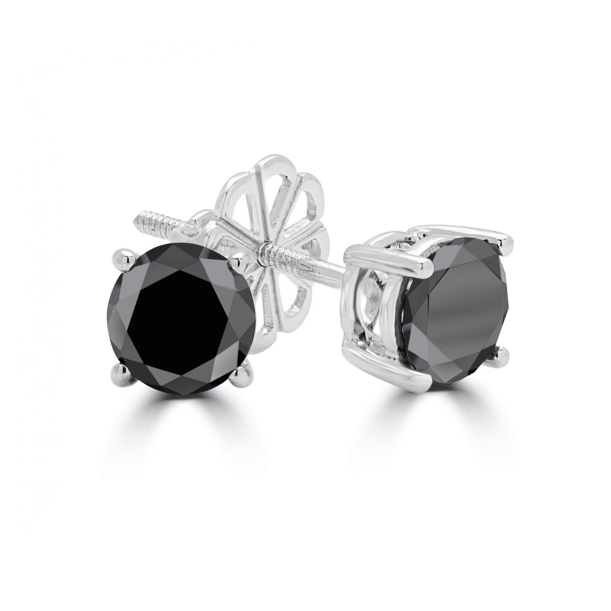 Black diamond screw back stud earrings 0.86 (ctw) 14k white