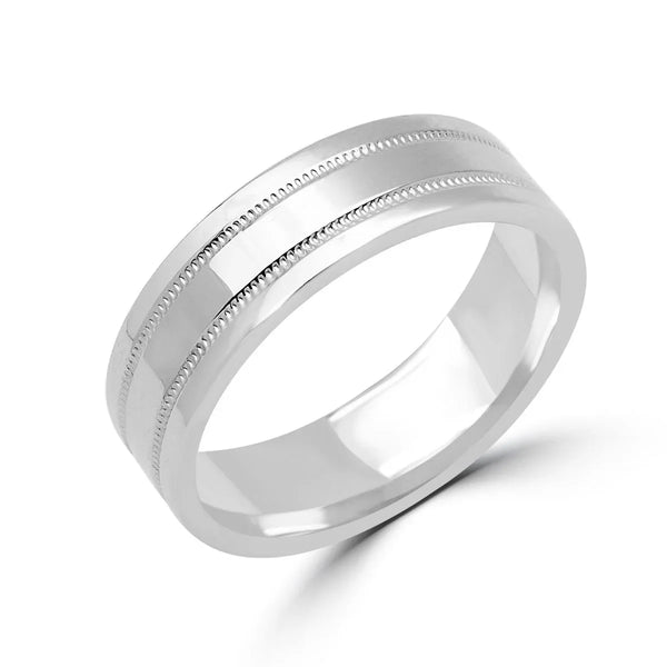 Shiny & Reflective Wedding Band With Milgrain Accents 6mm