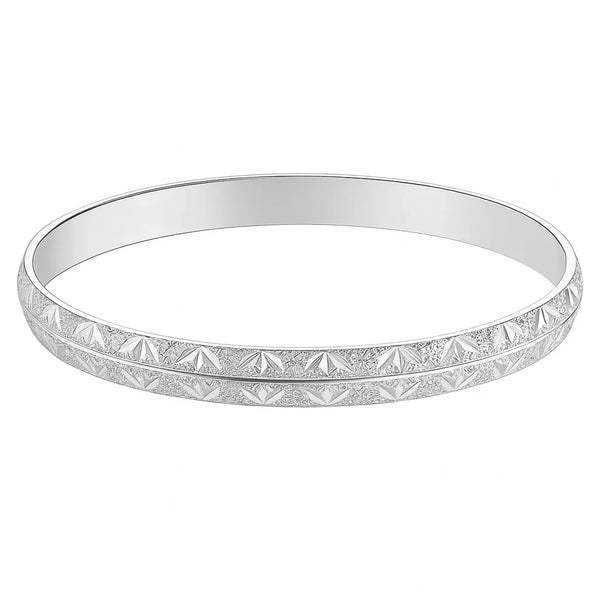 Solid stylish 10k white gold bangle bracelet
