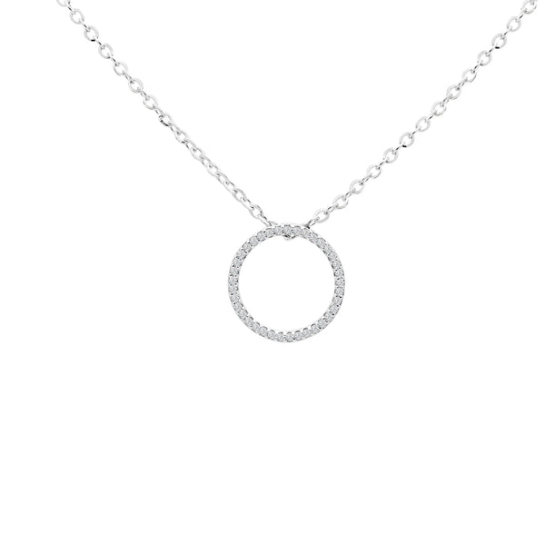 Diamond pendant necklace circle of life style 0.20 CT 14k white gold