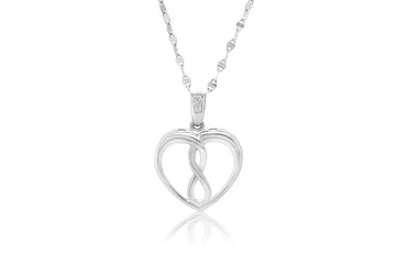 Pendentif cœur infini, or blanc 10 carats et diamant