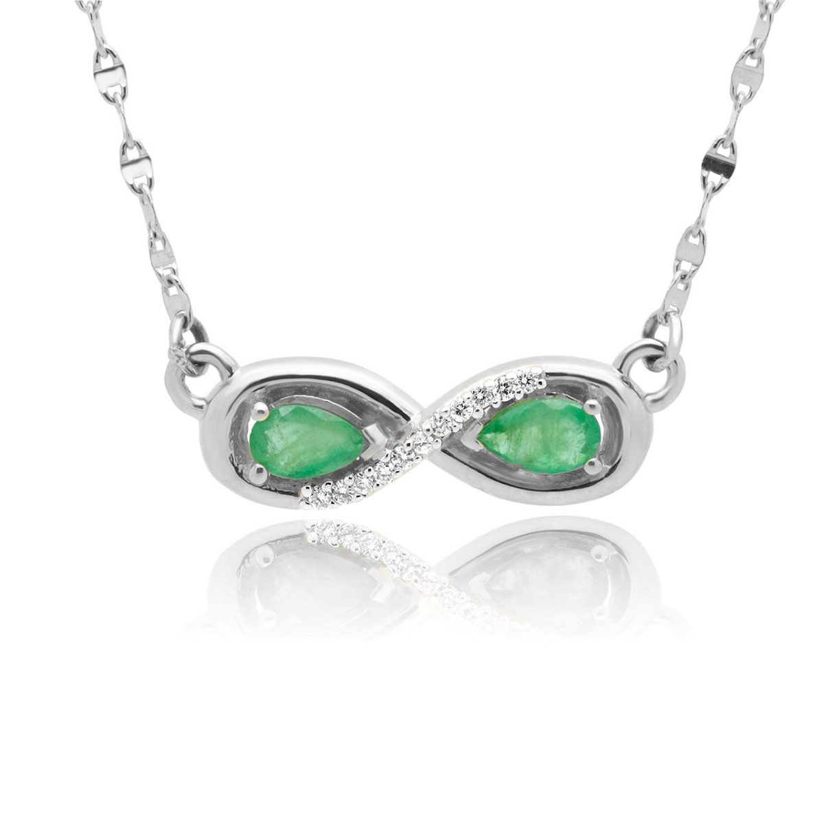 0.07 carat diamond 0.78 carat emerald infinity necklace 14k white gold