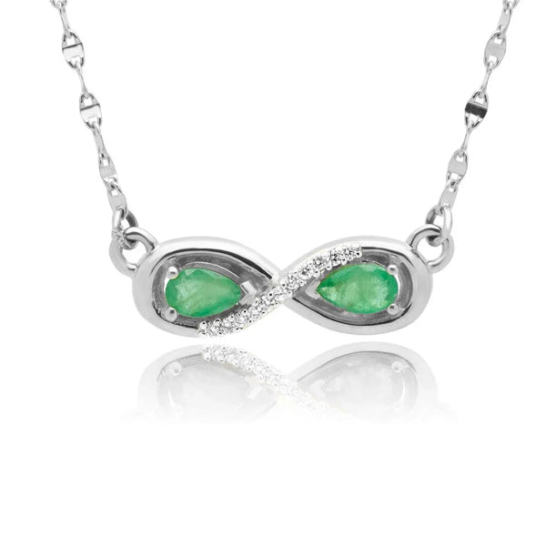 0.07 carat diamond 0.30 carat emerald infinity necklace 14k white gold